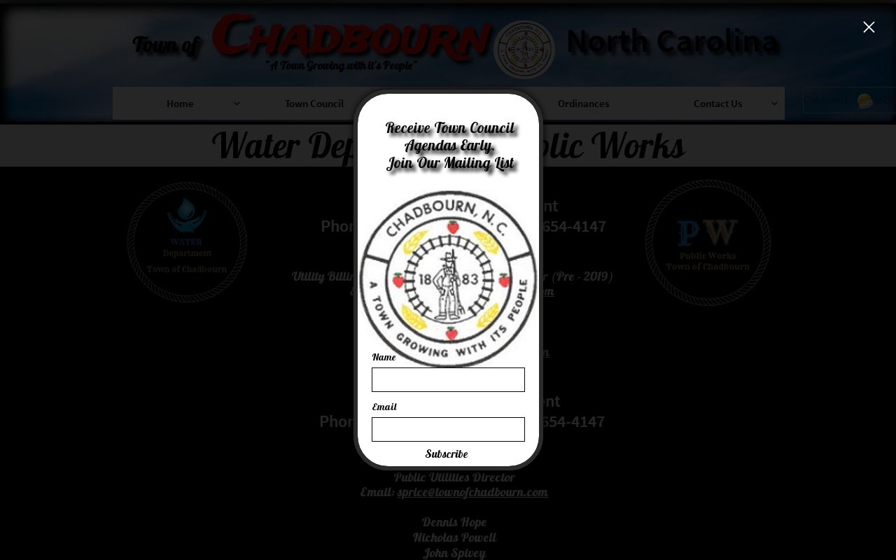 Chadbourn criminal record public request link on town website