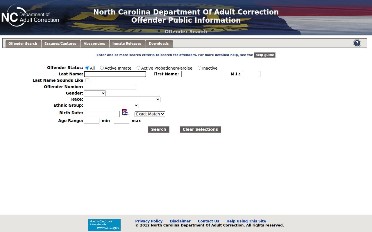 Columbus County arrest search route to NCDAC offender records