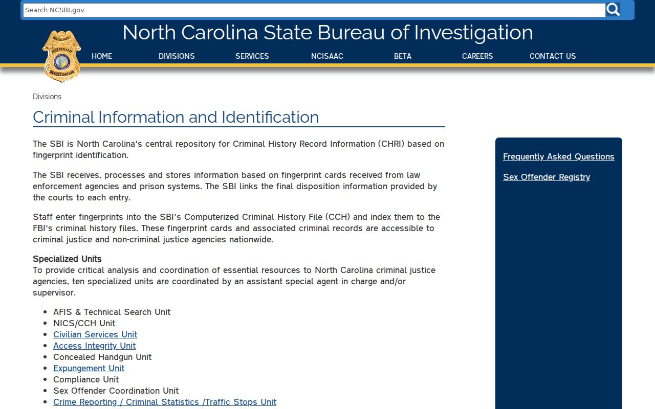 Columbus County criminal history SBI repository overview