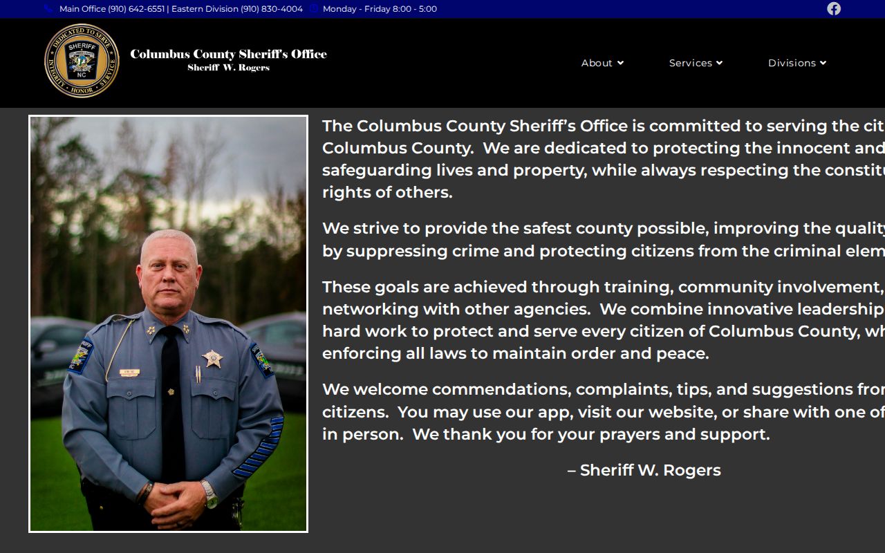 Columbus County criminal records sheriff official homepage