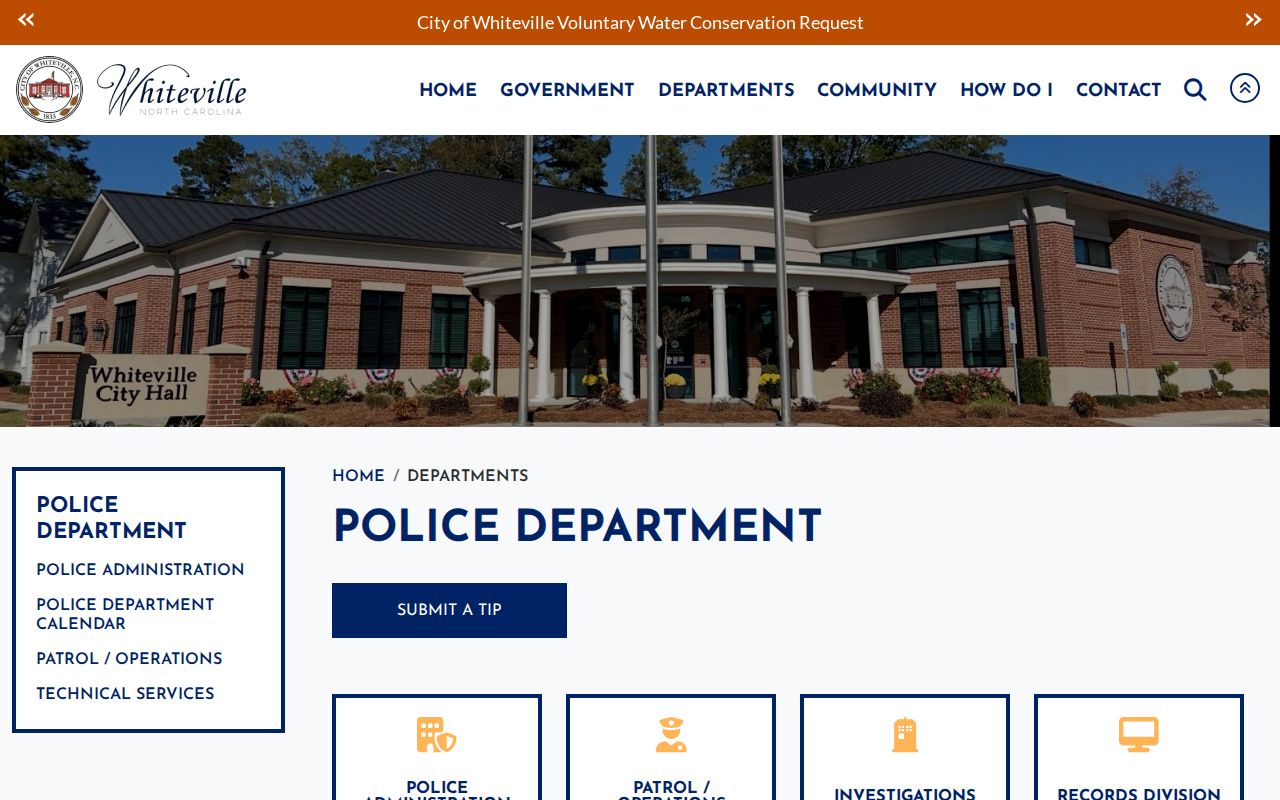 Whiteville criminal records Police Department page